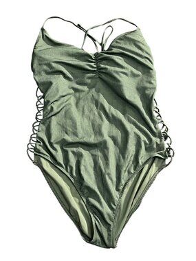 So Womens Olive Green One-Piece Swimsuit Sz XXL Womens w/ Side Cutouts